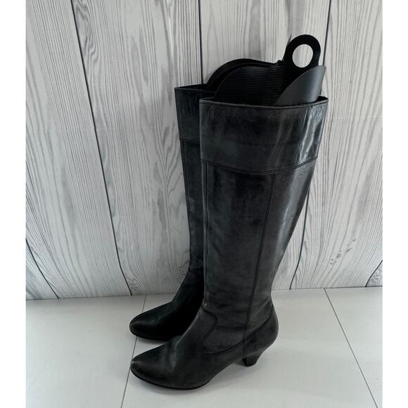 Vintage Y2K Born Black Soft Leather Zip Heeled Riding Boots Womens Sz 7.5 - Picture 1 of 12